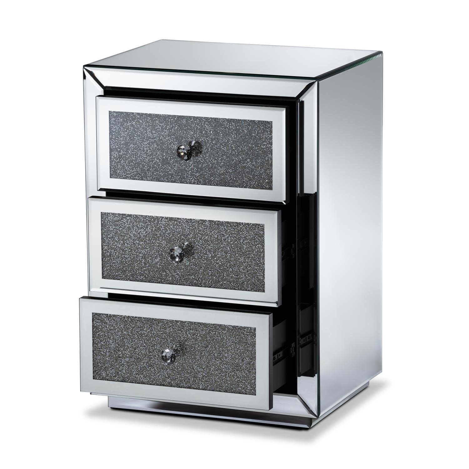 Baxton Studio Talan Contemporary Glam and Luxe Mirrored 3-Drawer End Table